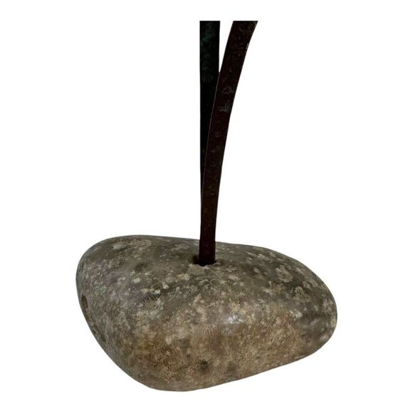 Abstract Stone & Metal Sculpture - 10” Minimalist Art Brutalist MCM Kinetic - Picture 7 of 8